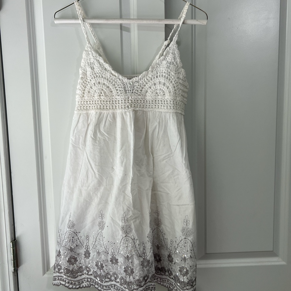 White and Gray Embroidered Dress